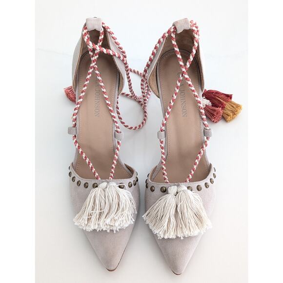 Ulla Johnson Suede Tassel D'Orsay Pumps - EU 40 US 10 Gray Brown Red Heels - Picture 3 of 11